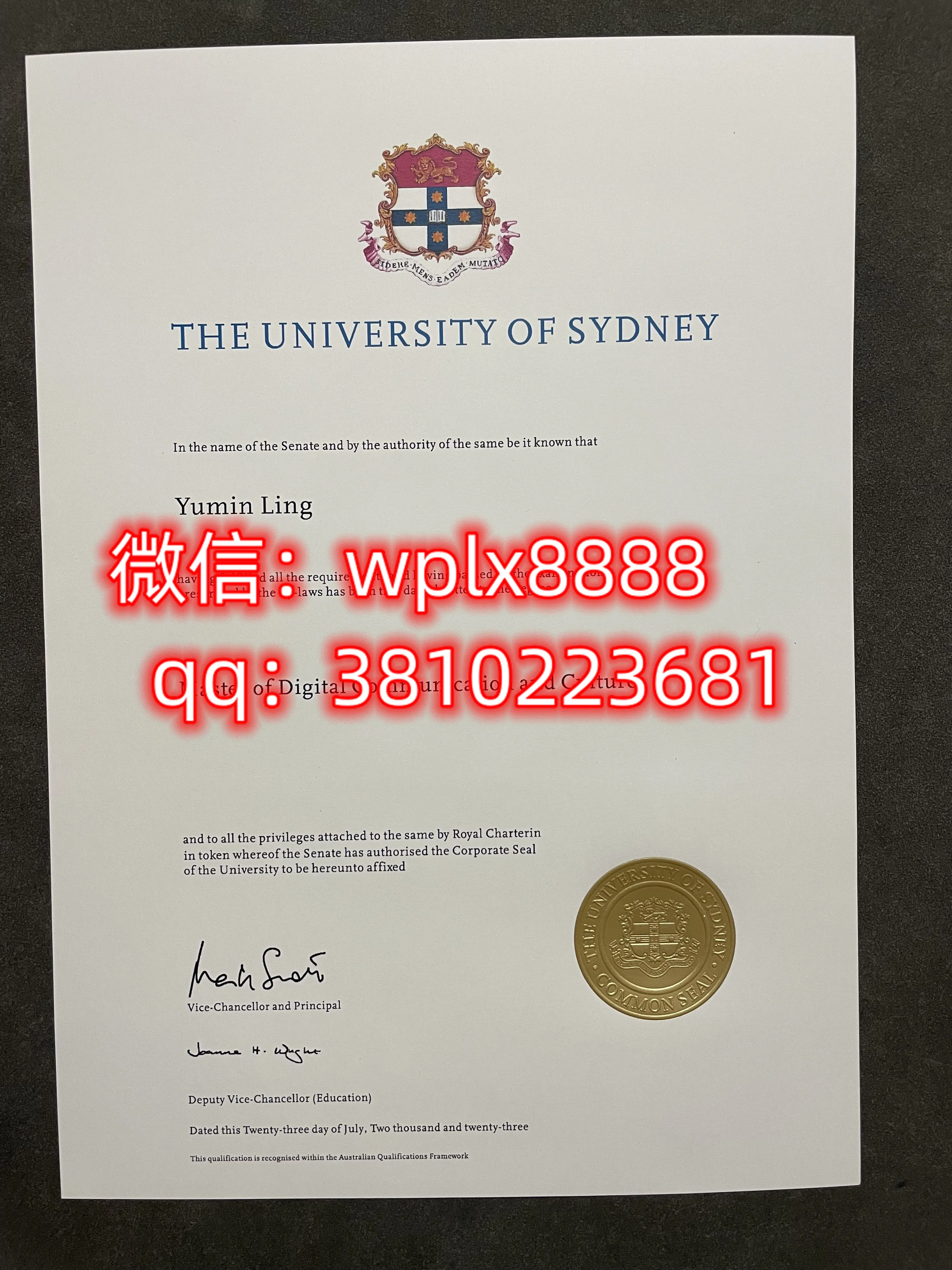 悉尼大学毕业证样本成绩单模板